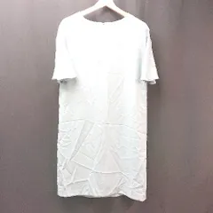 ◇ NATURAL BEAUTY BASIC Uネック 裏地 ストレッチ 薄手 シンプル 五分袖 膝丈 ワンピース サイズS ブルー レディース E  【1310300005728】