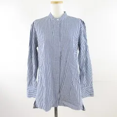 ユニクロ UNIQLO +J シャツ ブラウス 長袖 ストライプ 青 白 M *T455