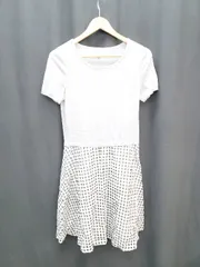 ◇ ALMA EN ROSE アルマアンローズ ギンガムチェック 切替 半袖 膝丈 ワンピース サイズ38 グレー マルチ レディース P  【1405090007097】