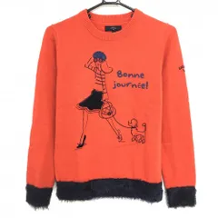 【超美品】キャロウェイ セーター レッド×ネイビー ガール 袖口・裾シャギー 袖ロゴ ウール混 ニット レディース M ゴルフウェア Callaway