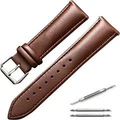 anddat 腕時計 交換用ベルト レザー製 本革 無地 バンド メンズ 男性( ダークブラウン,  21mm)