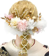 在庫処分　網型シム 和玉 赤 白 造花飾り ヘアアクセサリー ゴールド 水引 ダリア 振袖 着物 ドライフラワー 卒業式 七五三 浴衣 髪飾り 袴 結婚式 かすみ草 成人式 和装 造花 8色展開 金箔シート 組 手作り [JZOON] 専用ケース付き A27