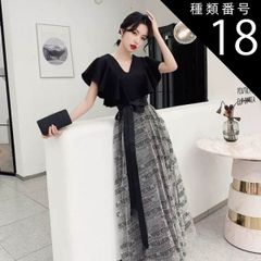 종류 18:블랙 그라데이션 롱 길이/2XL 이브닝 드레스 프렌치 드레스 원피스 롱 스커트 원피 드레스 롱 미들 길이 반소매 플레어 슬리브 V넥 A라인 리본