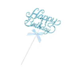 BLOOPIC ケーキトッパー 誕生日 1点セット アニバーサリー 記念日 ケーキピック ケーキ飾り 挿入カード デコレーション ハッピーバースデー 豪華 装飾用品 3D立体 Happy Birthday お祝い 結婚恋愛 創立 周年記念日 ブルー 1