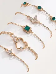 ジュエリー レディース ブレスレット セット ヨーロッパとアメリカ風 ビンテージ 蝶 & ハート型 ラインストーン装飾ブレスレット 5個セット バレンタイン、母親、母の日のギフト