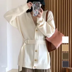 ベルト付きニットカーディガン レディース 10代 20代 30代 韓国ファッション カジュアル 可愛い 秋 冬 大人 上品 アウター 無地 シンプル