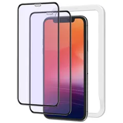 【新着商品】iphone xs / max 用 iphone11promax 全面 保護 ガラスフィルム フィルム 視覚疲労軽減 ブルーライトカット ２枚セット ガイド枠付き NIMASO NSP19G35