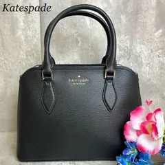✨美品✨ kate spade ケイトスペード ハンドバッグ トートバッグ ロゴ型押し ゴールド金具 シボレザー レディース ブラック 黒色