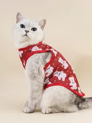 【新品】犬猫　ペットウェア　 熊プリント柄タンクトップ　子猫・小型犬用　レッド