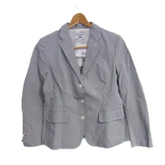 ユニクロ テーラードジャケット 未使用 コットン100% イネス アウター 白 レディース Lサイズ グレー×ホワイト UNIQLO