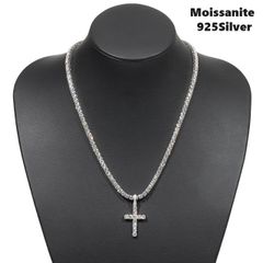モアサナイト テニスネックレス Moissanite クロスペンダントセット シルバー .925Silver ４mm ／５０cm メンズ レディース 証明書付