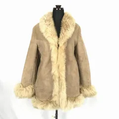 トルコ製★PEPKO★ムートン/レザー/本革/羊毛/ファーコート【レディース11/L/ベージュ】ビンテージ/Vintage　Mouton coat◆※家H BF611<sale>のサムネイル