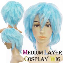 ミディアムレイヤーウィッグ スカイブルー (コスプレウィッグ ショート 男装 水色)