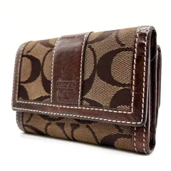 ?格安? COACH コーチ 三つ折り 財布 コンパクトウォレット シグネチャー 総柄 ロゴ型押し 定期入れ カードケース 小銭入れ キャンバス レザー レディース ブラウン 茶色