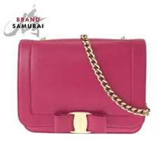 美品 Salvatore Ferragamo サルヴァトーレフェラガモ ヴァラ ピンク ゴールド金具 レザー チェーンショルダーバッグ レディース 500223【中古】