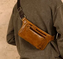 ショルダーバッグ ベルトポーチ ウエストバッグ 胸付けポーチ スマホバッグ 本革 クラック 3WAY メンズ 防水