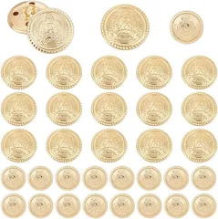 PH PandaHall ボタン 40個セット メタルボタン スーツボタン 4つの穴 制服 金ボタン レトロなボタン 洋服用 コート用ボタン 袖口ボタン 修理交換 15mm 20mm( ゴールド,  15mm 20mm)