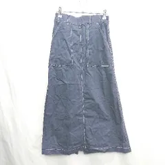 ◇ Θ w closet スリット加工 バックウエストゴム ロング丈 タイト スカート サイズF ネイビー ホワイト レディース E  【1412090043796】