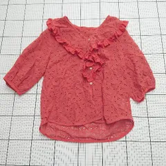 ◇ ⊂ fredy emue フレディ エミュ 透け柄 半袖 レースフリルカラーブラウス サイズ38 レッド系 レディース E  【1508200025339】