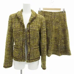 ナチュラルビューティー NATURAL BEAUTY セットアップ スーツ ツイード ジャケット スカート カットオフ 4B ひざ丈 S-M 黄 イエロー /FFのサムネイル