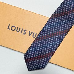 美品 ルイヴィトン Louis Vuitton ネクタイ シルク100% ネイビー/レッド 他 252-90