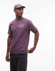 【送料無料】 リーバイス メンズ Tシャツ トップス Levi's Vintage relaxed fit serif logo stripe T-shirt in purple/gray Purple/gray