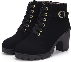 [SLOW＆MELLOW] ［スロウアンドメロウ］ショートブーツ レースアップ サイドジップ 厚底 スエード レディース ヒール高さ８? シューズ 靴 3カラー サイドジッパー ファスナー 仕様 カジュア [ブラック 23?] [23.5?24.0 cm E]