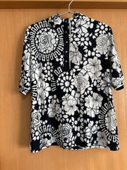 LEONARDSPORT 白黒花柄半袖シャツ レディース44サイズ（LL）