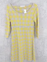◇ UNIVERVAL MUSE ユニバーバル ミューズ チェック 長袖 ミニ ワンピース イエロー グレー レディース  【1002800916184】