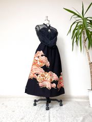 大人可愛いセレブ着物スカートフリーサイズ黒留袖着物リメイクロングスカート2322 大人可愛いセレブ着物スカートフリーサイズ黒留袖着物リメイク