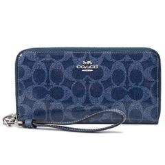 コーチ 長財布 COACH デニム パテント コーティングキャンバス レザー シグネチャー ロゴ リストレット ロング ジップ アラウンド 長財布 ダークデニム CAO78
