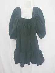 ◇ ⊂ ◎ ●未使用● H&M タグ付き スクエアネック 五分袖 ミニ ワンピース サイズM ブラック レディース E  【1411070007711】