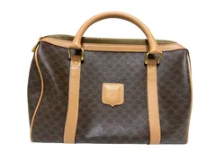 CELINE セリーヌ マカダム柄 ハンドバッグ ベージュ ブラウン PVC レザー ミニボストン ロゴ 鞄 ゴールド金具 美品 中古