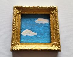 （訳アリ）「青空」原画・油彩・絵画・壁掛け・独立スタンド付き