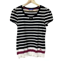 Burberry Blue Label(バーバリーブルーレーベル) 半袖Tシャツ サイズ38 M レディース - 黒×白×ボルドー クルーネック/ボーダー