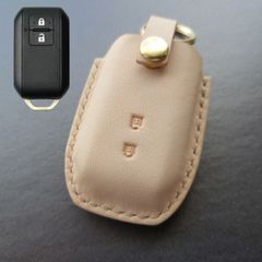 [送料無料]SUZUKI/スズキ/スマートキーケース/スマートキーカバー/ジムニー/ハスラー/本革/ナチュラル/白ステッチ