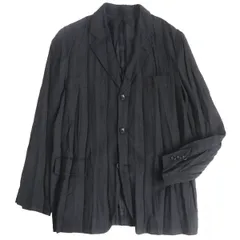 未使用品□COMME des GARCONS HOMME/コムデギャルソン オム ストライプ柄 シワ プリーツ加工 シングルジャケット グレー系 L 日本製 正規品のサムネイル
