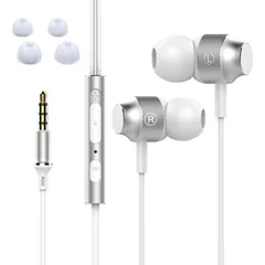 新品 【2023秋 イヤホン3.5mm 有線 マイク付き リモコン付き ヘッドホン コンパクト ノイズ遮断 重低音 クリア通話 音漏れ防止 カナル型 磁気 マグネット式Android/iPhone/PC多機種対応 イヤフォン(銀)