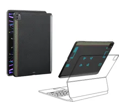 新品 「PITAKA」2022/2021 iPad Pro 12.9インチ ケース New M2チップモデル適用 MagEZ Case2 バックカバー 磁気吸着 マジックキーボードに対応 超スリム 軽量 極薄 衝撃保護 アラミド繊維製 カーボン風 （1500D