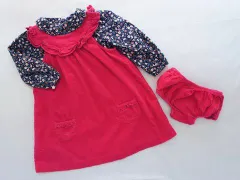 ラルフローレン ralph lauren アウトレット 子供服 女の子 18M 約 90cm 95cm ベビー服 長袖 ブラウス ジャンパースカート カバーパンツ 3点 紺 リバティ 秋 冬 ★3 セットアップ ガールズ キッズ ベビー 【中古】