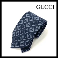 【GUCCI】ネクタイ SILK/シルク 100% ネイビー 総柄 スクエア オールドグッチ (MM-324)