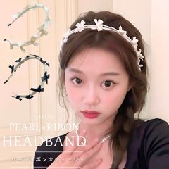 カチューシャ リボン パール レディース ヘアアクセサリー バレエコア アクセサリー パールカチューシャ リボンカチューシャ ヘアアクセ 地雷系 量産型 韓国 ロリータ ゴスロリ ガーリー オルチャン ブラック ホワイト 黒 白 かわいい おしゃれ 人気