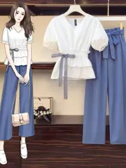 春夏 韓国風 セットアップ 春夏コーデ トップス ブラウス シャツ パンツ レデ