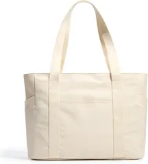 KALIDI トートバッグ ショルダーバッグ 大容量 9ポケット 大きめ 肩掛けバッグ ナイロン軽量 無地 ビジネスバッグ マザーズバッグ レディース メンズ 男女兼用 ファスナー付き(ホワイト)