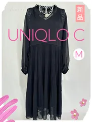 33.新品タグ付き♡フォーマルにも♪ UNIQLOC ユニクロシー シフォンプリーツワンピース ネイビー M ♡ 定価5990 完売商品 ユニクロ ユニクロシー