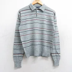 S/古着 バンヒューセン 長袖 セーター メンズ 90s 襟付き アクリル グレー他 ボーダー 25oct20 中古 ニット トップス