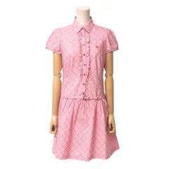 ■美品■BURBERRY BLUE LABEL バーバリーブルーレーベル ワンピース サイズ38 チェック 半袖 ベルテッド フレア フリル ミディ シャツワンピース ブランド古着【中古】20250807/RA5731