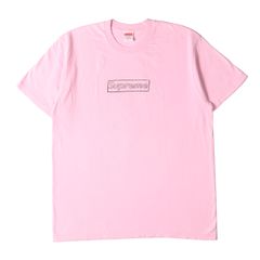 【美品】Supreme シュプリーム Tシャツ サイズ:L / 21SS KAWS チョークボックスロゴ クルーネック Tシャツ (Chalk Box Logo Tee) / ライトピンク / トップス カットソー 半袖【メンズ】【中古】