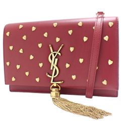 SAINT LAURENT(サンローラン) ケイト タッセル付き チェーンウォレット ショルダーバッグ ミニバッグ ハート スタッズ レザー  レッド赤 ゴールド金具 レディース 40802048671【中古】【アラモード】