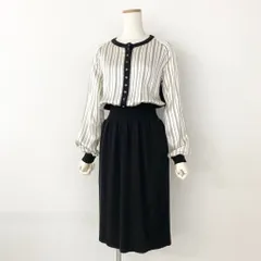 45h7 GIORGIO ARMANI ジョルジオ アルマーニ ニット切替 シルク100 長袖ニットワンピース 40 ホワイト ブラック イタリア製 ドレスのサムネイル